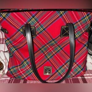 Dooney & Bourke Red Plaid Tote with Black Straps